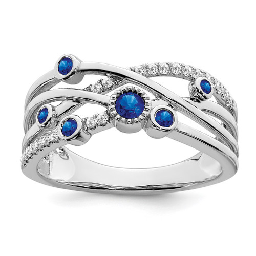 Lex & Lu 14k White Gold Sapphire and Diamond Ring LAL4796 - Lex & Lu