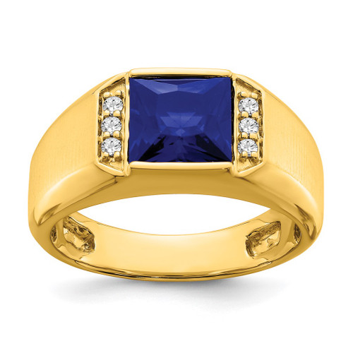 Lex & Lu 14k Yellow Gold Created Sapphire & Diamond Men's Ring LAL4800 - Lex & Lu