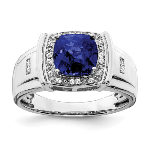 Lex & Lu 14k White Gold Created Sapphire & Diamond Men's Ring LAL4812 - Lex & Lu