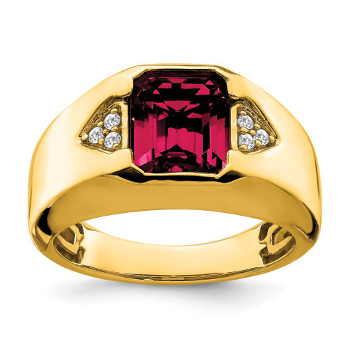 Lex & Lu 14k Yellow Gold Created Ruby & Diamond Men's Ring LAL4816 - Lex & Lu