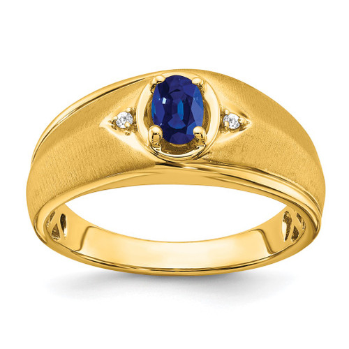 Lex & Lu 14k Yellow Gold Sapphire & Diamond Men's Ring LAL4827 - Lex & Lu