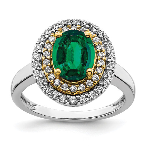 Lex & Lu 14k Two-tone Gold Lab Grown Diamond & Created Emerald Ring LAL4842 - Lex & Lu