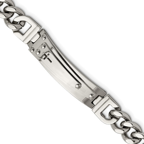 Lex & Lu Stainless Steel Polished Cross 8.25'' ID Bracelet - Lex & Lu