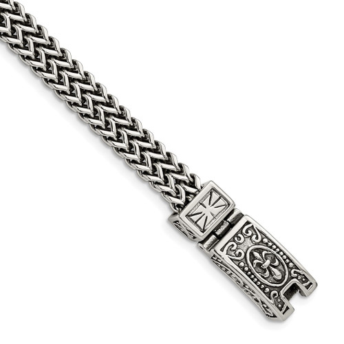 Lex & Lu Stainless Steel Antiqued and Pol. 2-Strand Franco Link 8.5'' Bracelet - Lex & Lu