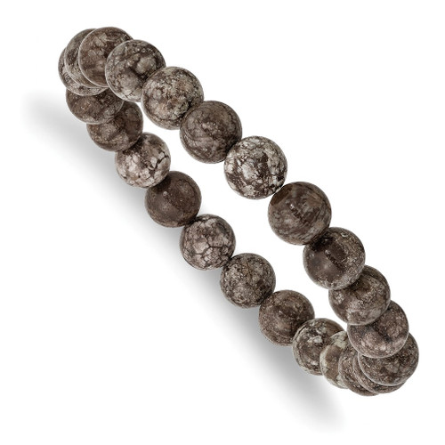 Lex & Lu Grey Snowflake Agate Beaded Stretch Bracelet - Lex & Lu