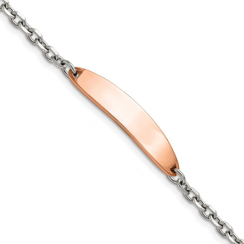 Lex & Lu Stainless Steel Polished Rose IP-plated 7'' ID Bracelet - Lex & Lu