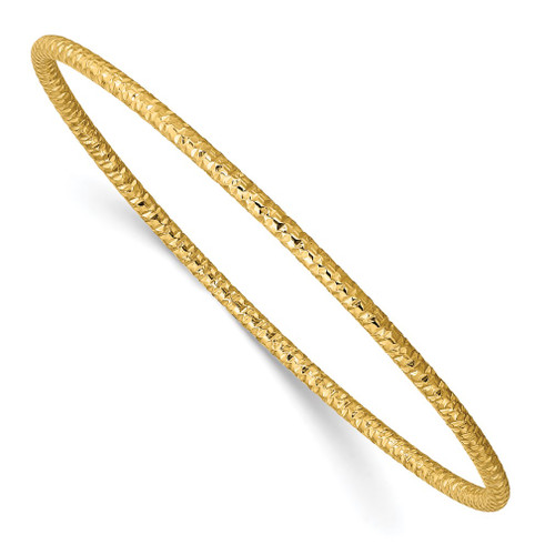 Lex & Lu Stainless Steel Polished Textured Yellow IP-plated 2mm Slip on Bangle - Lex & Lu