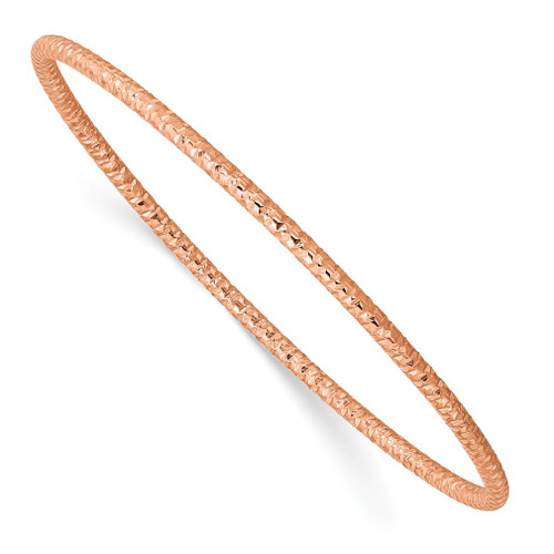 Lex & Lu Stainless Steel Polished Textured Rose IP-plated 2mm Slip on Bangle - Lex & Lu