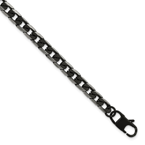 Lex & Lu Stainless Steel Brushed, Textured Blk IP-plated Curb Chain 8'' Bracelet - Lex & Lu