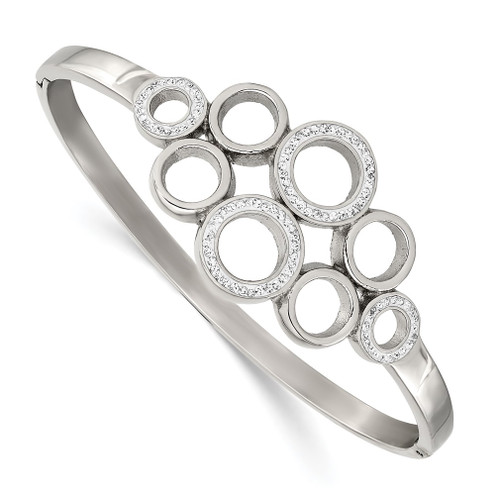 Lex & Lu Stainless Steel Polished with Preciosa Crystal Hinged Bangle - Lex & Lu