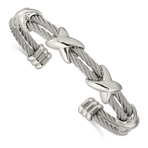 Lex & Lu Stainless Steel Polished Cable Cuff Bangle - Lex & Lu