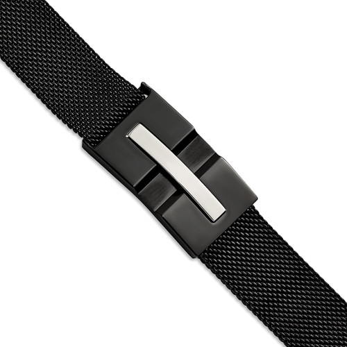 Lex & Lu Stainless Steel Pol. Black IP-plated Mesh Adjustable Magnetic Bracelet - Lex & Lu