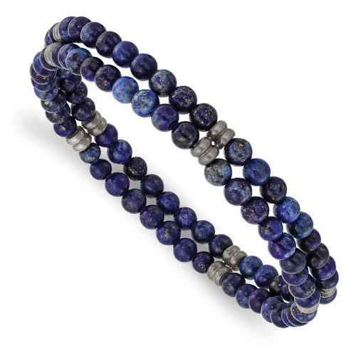 Lex & Lu Stainless Steel Brushed Antique Bronze-plated Lapis Stretch Bracelet - Lex & Lu