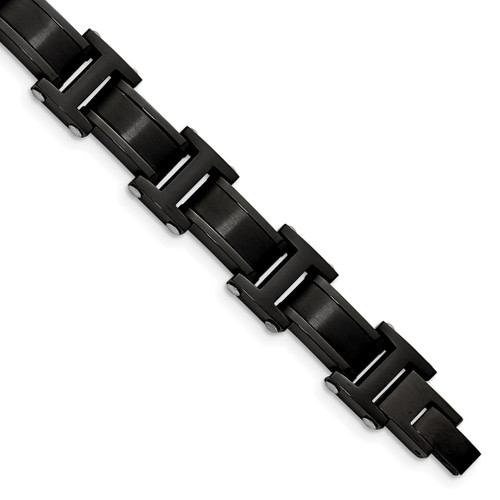 Lex & Lu Stainless Steel Brushed and Pol. Black IP-Plated 8.25'' Link Bracelet - Lex & Lu