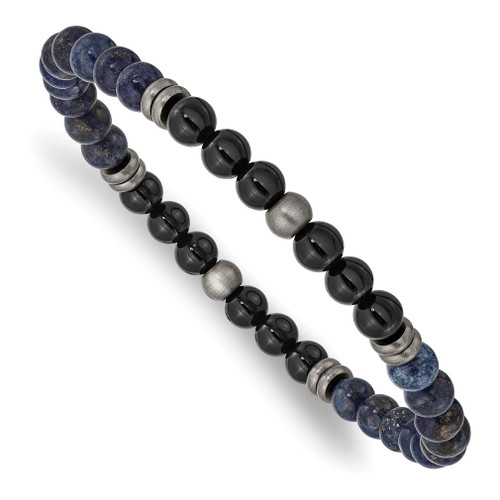 Lex & Lu Stainless Steel Brushed Antique Bronze-plate Black Agate/Lapis Bracelet - Lex & Lu