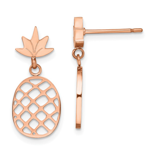 Lex & Lu Stainless Steel Polished Rose IP-plated Pineapple Post Dangle Earrings - Lex & Lu