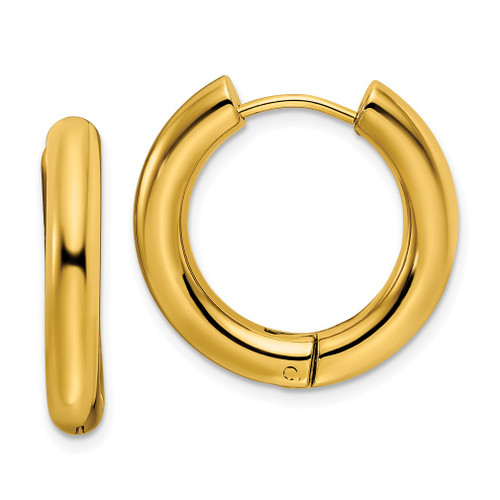 Lex & Lu Stainless Steel Polished Yellow IP-plated 4mm Hinged Hoop Earrings LAL5711 - Lex & Lu