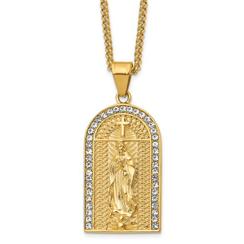 Lex & Lu Stainless Steel Polished Yellow IP-plated w/Crystals Mary 24'' Necklace - Lex & Lu