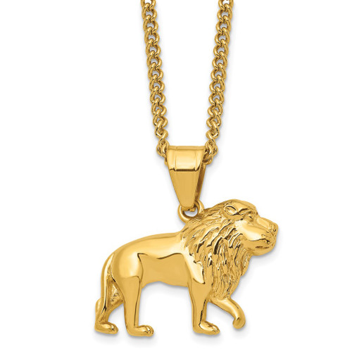 Lex & Lu Stainless Steel Polished Yellow IP-plated Lion 24'' Necklace - Lex & Lu