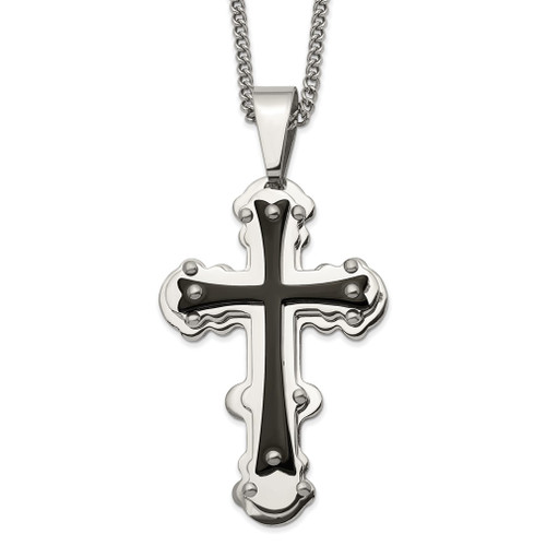 Lex & Lu Stainless Steel Polished Black IP-plated Cross 24'' Necklace - Lex & Lu