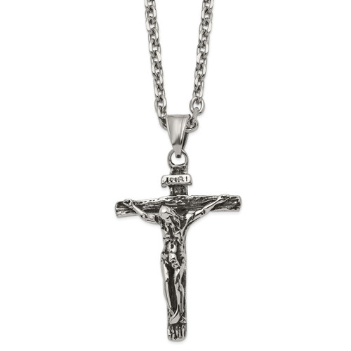 Lex & Lu Stainless Steel Antiqued and Polished INRI Crucifix 24'' Necklace - Lex & Lu