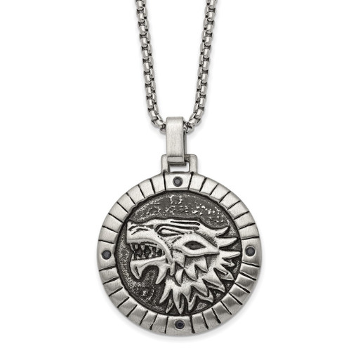 Lex & Lu Stainless Steel Antiqued with CZ Chimera 24'' Necklace - Lex & Lu