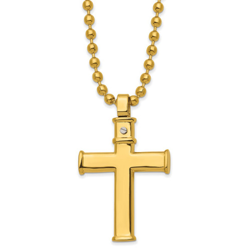 Lex & Lu Stainless Steel Polished Yellow IP-plated Cross 22'' Necklace LAL6051 - Lex & Lu