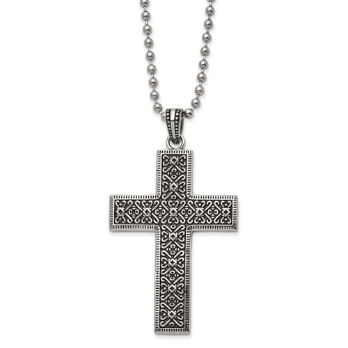 Lex & Lu Stainless Steel Antiqued and Polished Cross 22'' Necklace LAL6054 - Lex & Lu