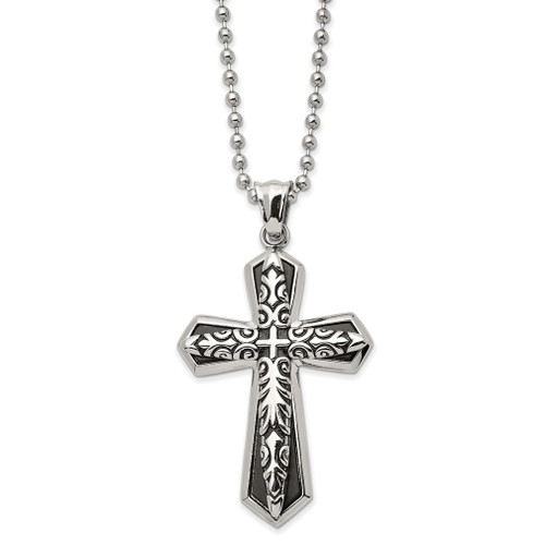 Lex & Lu Stainless Steel Antiqued and Pol. Black IP-plated Cross 22'' Necklace - Lex & Lu