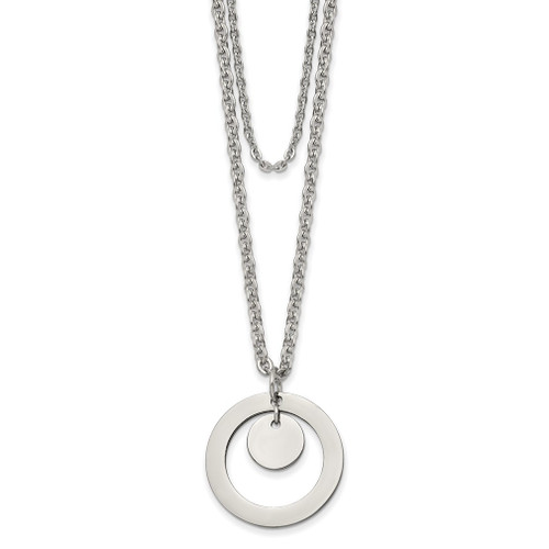 Lex & Lu Stainless Steel Polished 2 Strand Circle and Disc 16.5'' Necklace - Lex & Lu