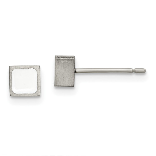 Lex & Lu Titanium Brushed with White Enamel Square Post Earrings - Lex & Lu