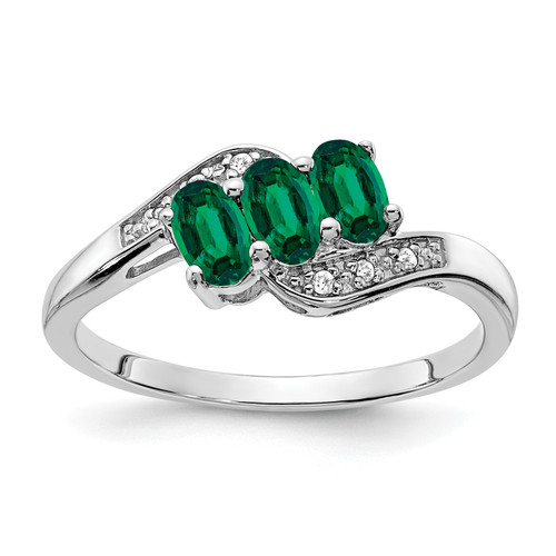 Lex & Lu Sterling Silver Created Emerald and Diamond Ring - Lex & Lu