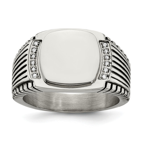 Lex & Lu Stainless Steel Polished with CZ Signet Ring - Lex & Lu