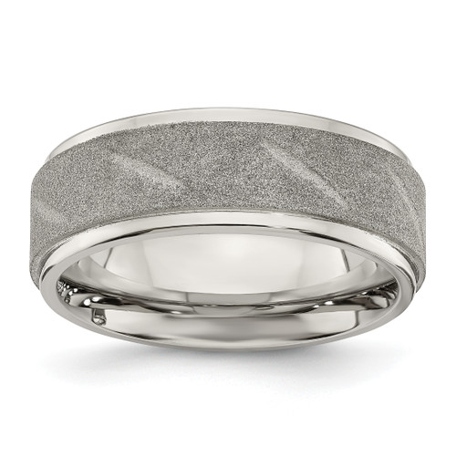 Lex & Lu Stainless Steel Polished and Satin Beveled Edge 8mm Band Ring - Lex & Lu