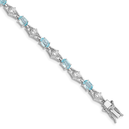 Lex & Lu Sterling Silver Blue Topaz & CZ Bracelet 7'' LAL24888 - Lex & Lu