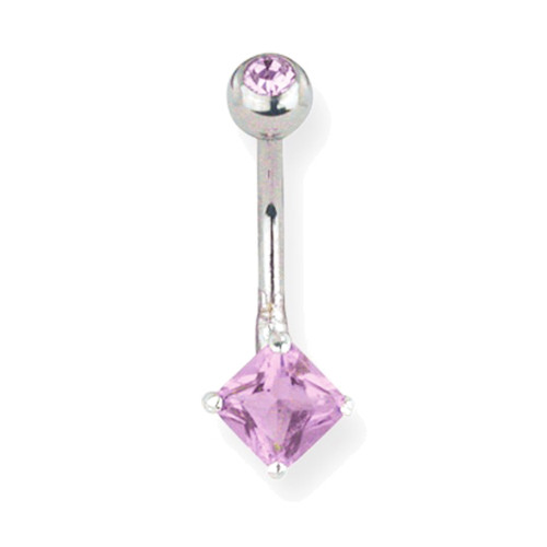 Lex & Lu Steel Belly Ring 14 Gauge 7/16" Long w/CZ Dangle-112 Lavender-Lex & Lu