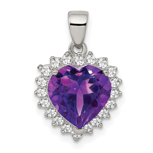 Lex & Lu Sterling Silver Amethyst & CZ Pendant LAL25103 - Lex & Lu