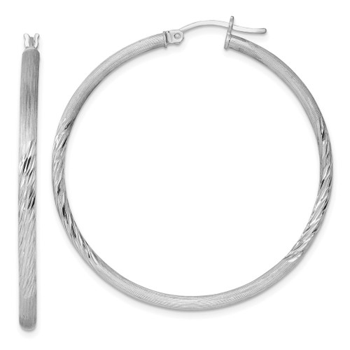 Lex & Lu Sterling Silver w/Rhodium 2.5mm Satin & D/C Hoop Earrings LAL25147 - Lex & Lu