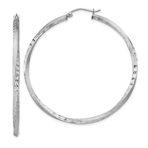 Lex & Lu Sterling Silver w/Rhodium Satin & D/C Twist Hoop Earrings LAL25150 - Lex & Lu