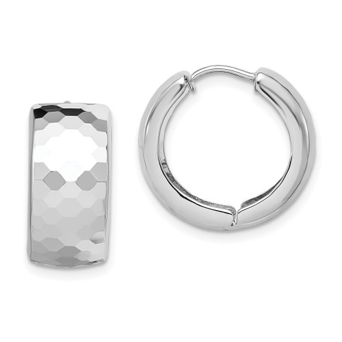 Lex & Lu Sterling Silver w/Rhodium Pattern Hinged Hoop Earrings LAL25161 - Lex & Lu