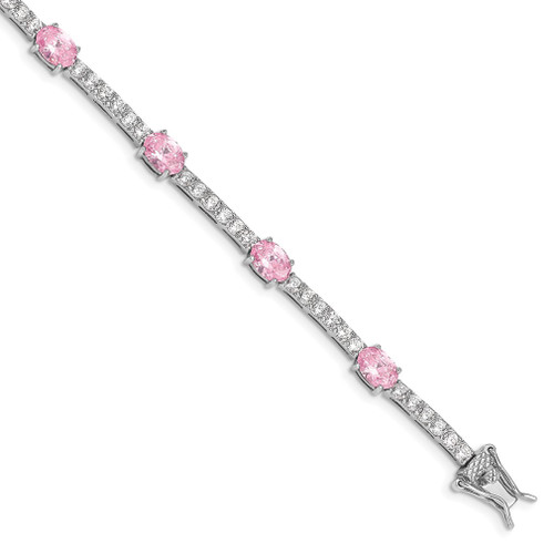 Lex & Lu Sterling Silver Pink and Clear CZ Bracelet 7'' LAL25272 - Lex & Lu