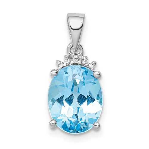 Lex & Lu Sterling Silver w/Rhodium Lt Swiss Blue Topaz Diamond Pendant LAL25333 - Lex & Lu