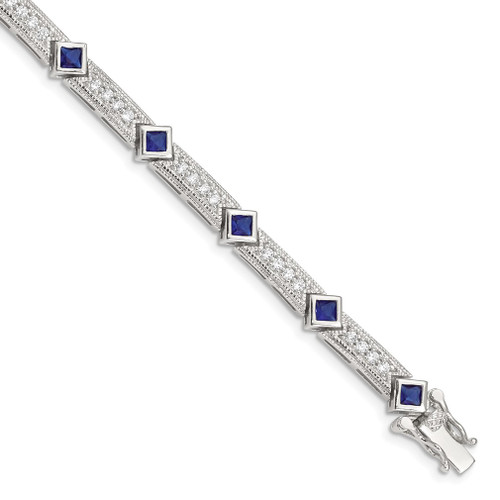 Lex & Lu Sterling Silver Blue and Clear CZ Bracelet 7'' LAL25464 - Lex & Lu