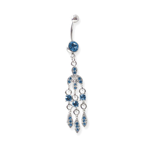 Lex & Lu Steel Belly Ring 14 Gauge 7/16" Long w/Dangle-186 Dk Blue-Lex & Lu