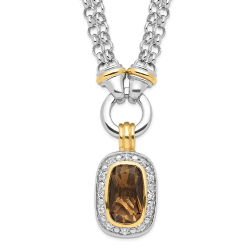 Lex & Lu Sterling Silver Flash Gold-plated CZ Necklace 16'' LAL25793 - Lex & Lu