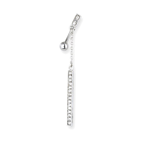 Lex & Lu Steel Belly Ring 14 Gauge 7/16" Long w/CZ Top Dangle-GNT166 Clear-Lex & Lu