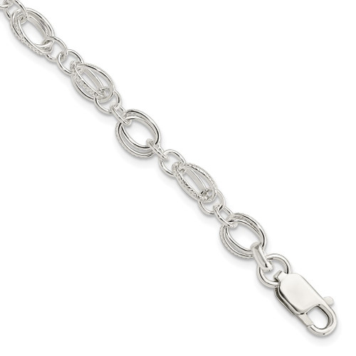 Lex & Lu Sterling Silver Polished and Textured Fancy Bracelet 7.5'' LAL25996 - Lex & Lu