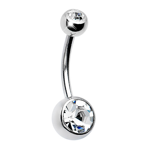 Lex & Lu Steel Curved Barbell Double Cz Gem Navel Belly Button Ring Body Piercing 14 Gauge-Lex & Lu