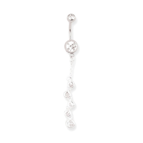 Lex & Lu Steel Belly Ring 14 Gauge w/Fancy Gem Dangle CD285-CL-Lex & Lu