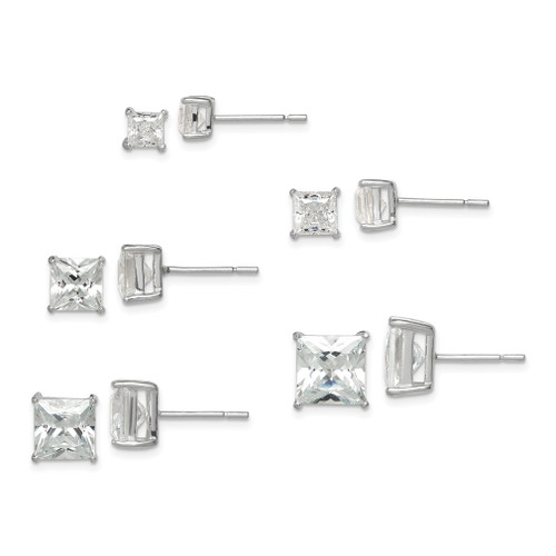 Lex & Lu Sterling Silver Polished White CZ Post Set Earrings LAL35983 - Lex & Lu